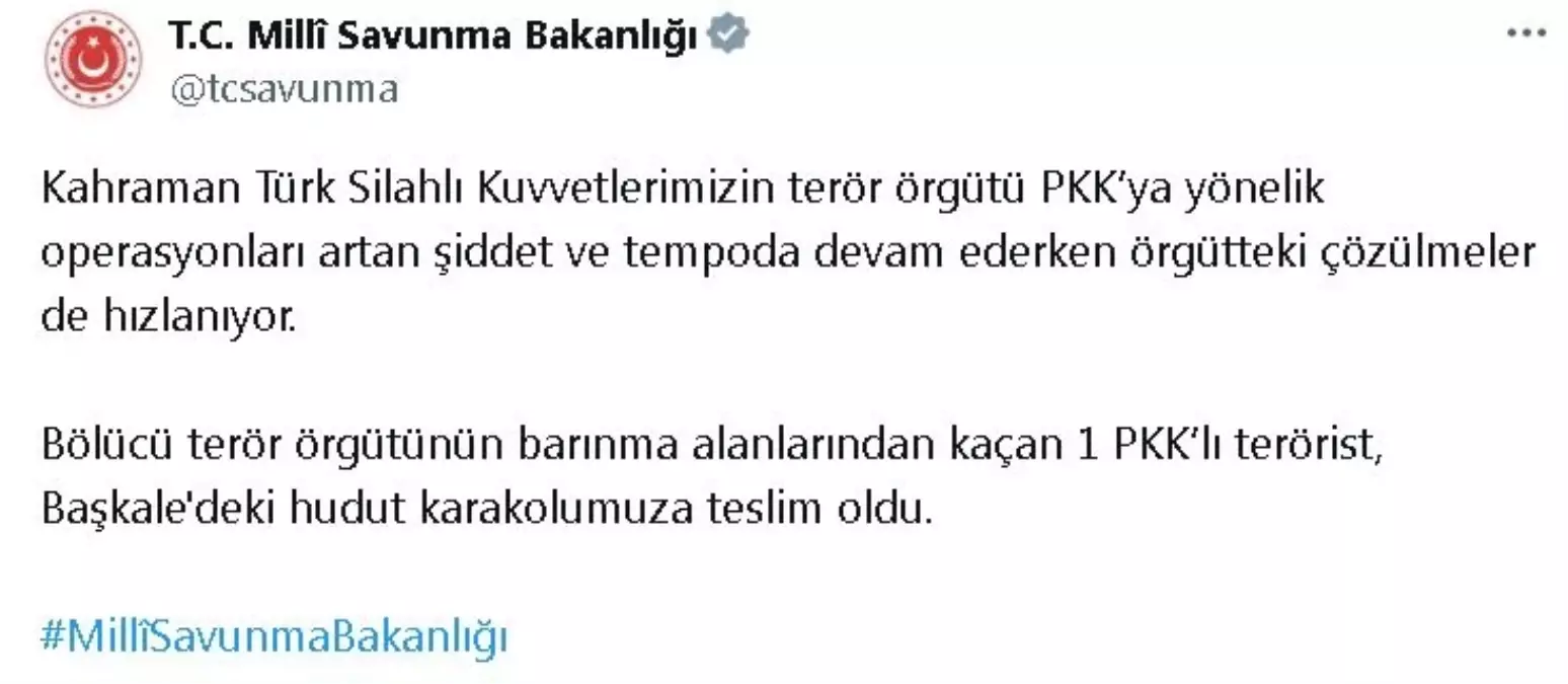 PKKlı Terörist Başkale’de Teslim Oldu