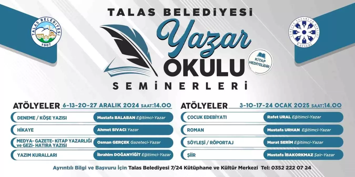 Talas Belediyesi’nden Gençlere Yazar Okulu Seminerleri